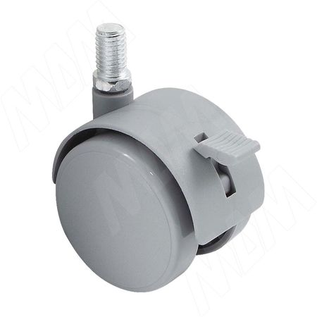 Опора двухколесная с винтом M10, D50 мм, со стопором, серая (OK-50/2-CT/GR)