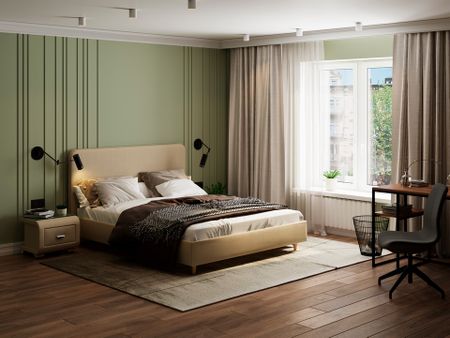 Мягкая Кровать Mia (Ткань: Велюр Forest 4 Бежевый) 140x200