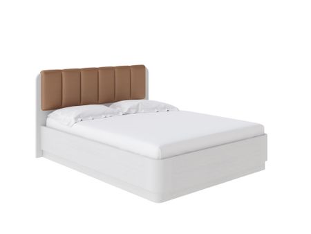 Мягкая Кровать Wood Home 2 с подъемным механизмом (Экокожа Белая эмаль (сосна) с брашированием/Бронзовый перламутр (5069)) 80x190