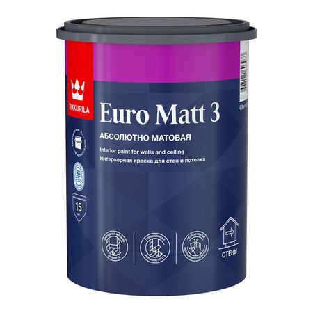 краска акриловая TIKKURILA Euro Matt 3 для стен и потолков база С 0,9л бесцветная, арт.700001115 лорен блэквуд среди проклятых стен