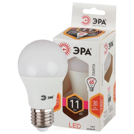 лампа светодиодная ЭРА 11Вт E27 880Лм 2700K груша
