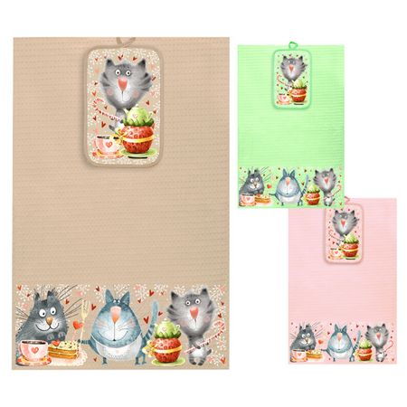 комплект кухонный Коты полотенце и прихватка в ассортименте (разные цвета), арт. НК-45-Коты