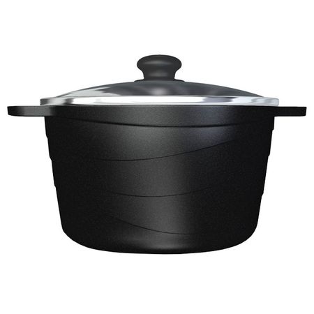 кастрюля НМП Каменная черный гранит 3л 20см антипр.покр. литой алюм. стеклянная крышка