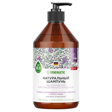 шампунь SYNERGETIC 2в1 Экстрамягкий 750мл бутылка h2o drink more water пластик 750мл 12 16484 yy 210
