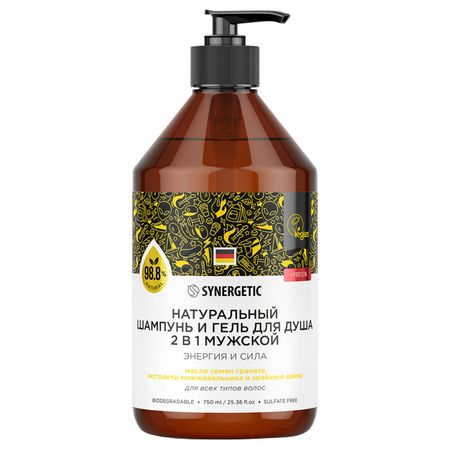 шампунь SYNERGETIC 2в1 Энергия и Сила 750мл мужской