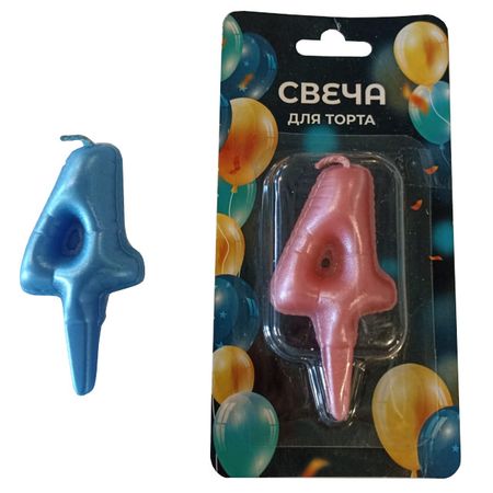 свеча для торта Воздушный шарик Цифра 4 3х7см 1ч/г в ассортименте