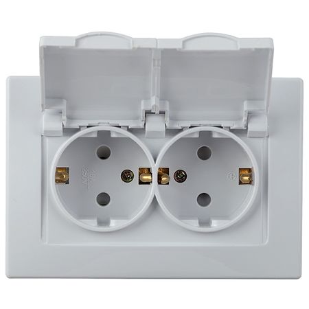 розетка 2 поста INTRO Plano с заземлением с крышкой со шторками белый