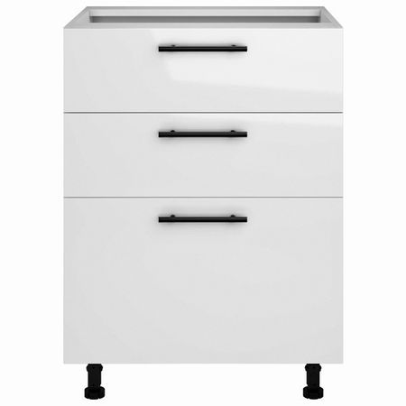 шкаф напольный Белый глянец 820х600х504мм 3 ящика МДФ/ЛДСП