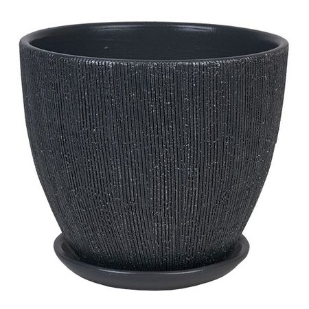 горшок керамический с поддоном Меланж 0,6л d12см h10см высокий овал графит