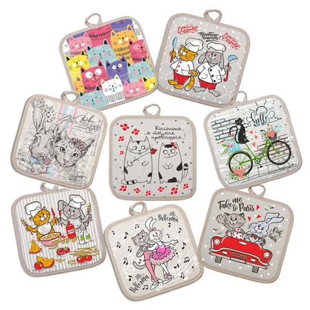 прихватка кухонная Кот 18х18см в ассортименте (разные рисунки), арт.018-Кот