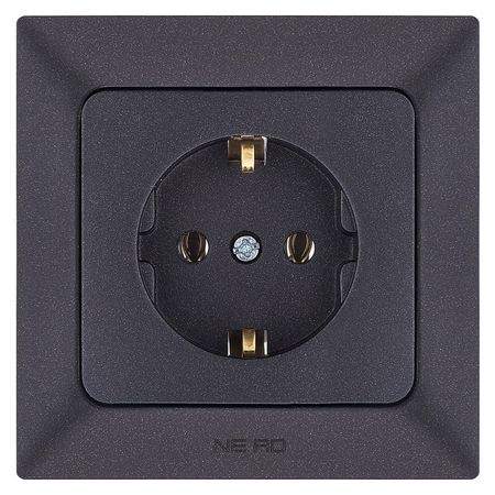 розетка 1 пост NE-AD Aras с/з 16А 250В металлик черный