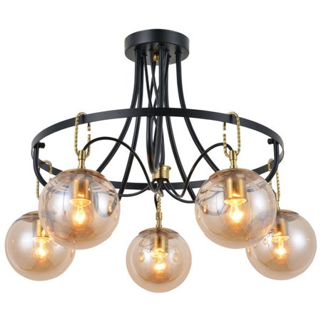 люстра потолочная SCHAFFNER Foco 5xE27 60Вт стекло металл бронза чёрный