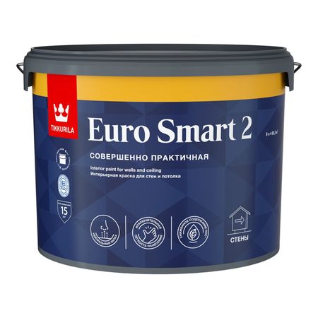 краска акриловая TIKKURILA Euro Smart 2 для стен и потолков база A 9л белая, арт.700001104 лорен блэквуд среди проклятых стен