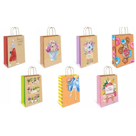 пакет подарочный (B) 23х18х10см крафт в асс-те пакет а4 32 25 5 15 have a nice day дет крафт бум мат ламинат