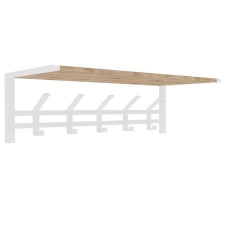 вешалка настенная с полкой ТОРОНТО 5 крючков 670х270х270мм металл/ЛДСП белая/дуб вотан