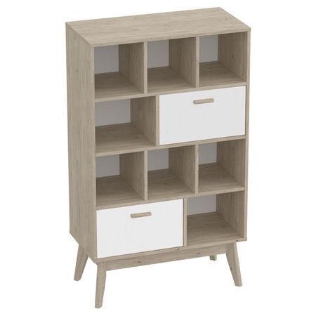 стеллаж Калгари 802x400x1350мм дуб натуральный светлый/ белый матовый