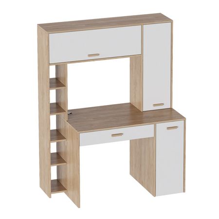 стол компьютерный Калгари 1272x600x1632мм дуб натуральный светлый/белый матовый ЛДСП/МДФ