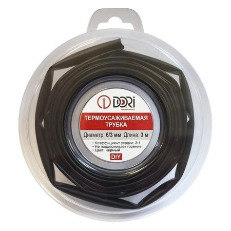 термоусаживаемая трубка DORI ТУТ d 6/3 ролл 3м черная