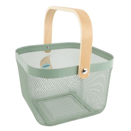 корзина для хранения TODELIA Thorm 250х245х185мм с ручкой металл/дерево зеленая