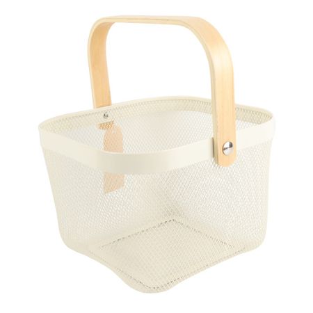 корзина для хранения TODELIA Thorm 250х245х185мм с ручкой металл/дерево белая