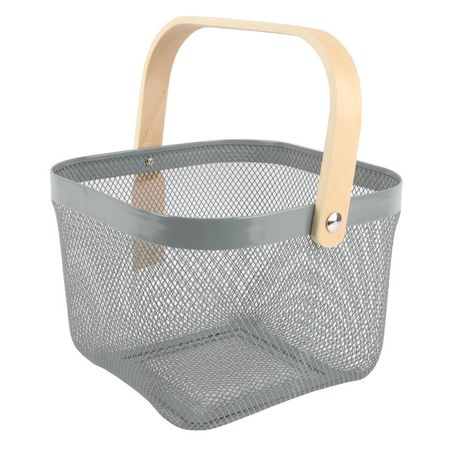 корзина для хранения TODELIA Thorm 250х245х185мм с ручкой металл/дерево серая