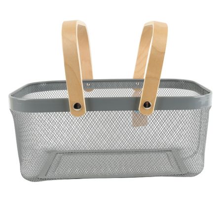 корзина для хранения TODELIA Thorm 400х210х180мм с ручкой металл/дерево серая