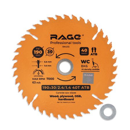 диск пильный по дереву RAGE by VIRA 190х30/20/16мм 40 зубьев