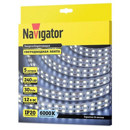 светодиодная лента Navigator 240 LED/м, 30 Вт, IP20, готовая, 5 м, дневной белый свет