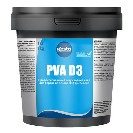 клей ПВА водостойкий KESTO PVA D3 Кестокол Д300 1кг, арт.80638 хельма шпона домашняя фотостудия