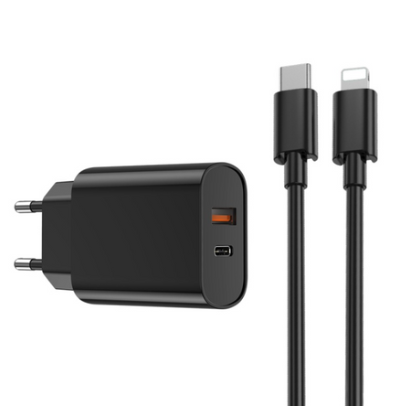 Сетевое зарядное устройство WIWU Quick 20W USB/Type-C + USB/Type-C 1m (Wi-U002) (черный)