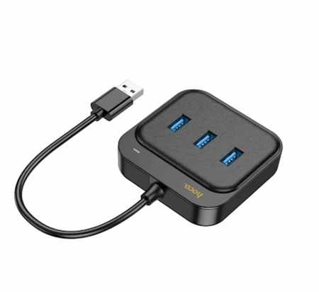 Адаптер Hoco HB35 4 в 1 Type-C на 3xUSB 2.0/RJ45 0.2m (Black)