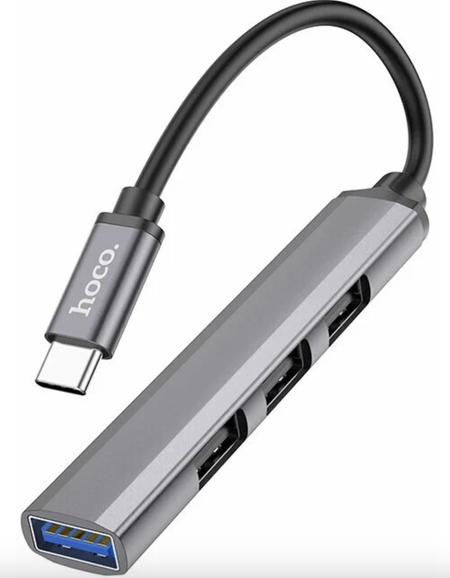 Переходник Hoco (HB26) USB 4 в 1 USB/USB3.0/USB2.0*3 (Metal Gray)