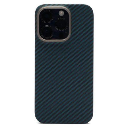 Чехол-накладка Kzdoo Keivlar Case для iPhone 15 Pro карбоновый (черно-синий в полоску)