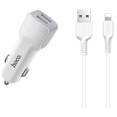 Автомобильное зарядное устройство Hoco Z23 grand style 2xUSB/кабель USB- Lightning 12W (белый)