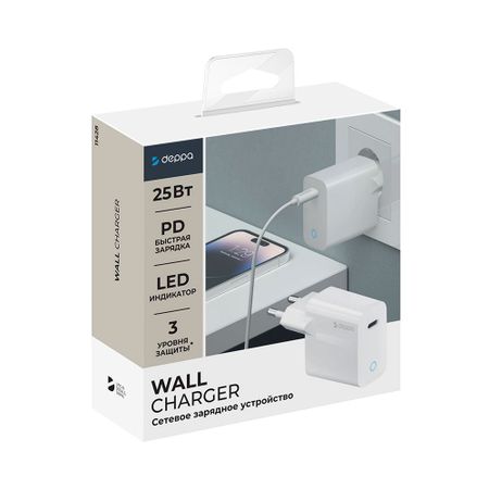 Сетевое зарядное устройство Deppa Wall charger (11428) 25W 3.0А Type-C (белый)
