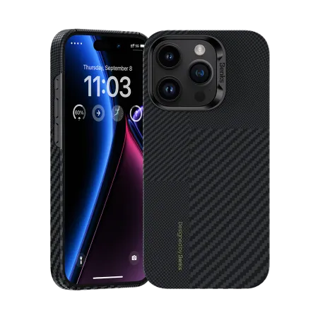 Чехол-накладка Benks Magnetic Montage Kevlar Case для iPhone 15 Pro карбоновый кевлар (арамид) (черно-серый)