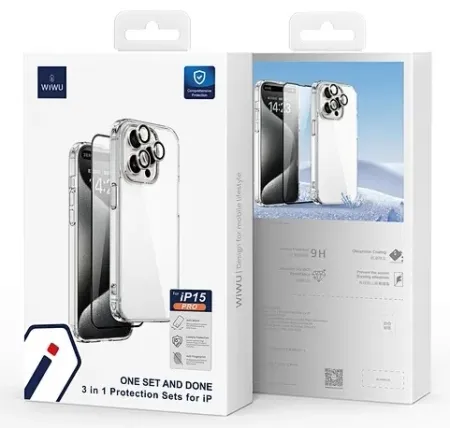 Комплект защиты 3 в 1 Wiwu (WI-IP001) для Apple iPhone 15 Pro (чехол/стекло/стекло для камеры)