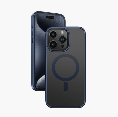 Чехол-накладка Mosbros Mag Comfortable для Apple iPhone 16 Pro Max пластиковый прозрачно-черный (синяя рамка)