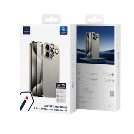 Защитное стекло для экрана и объектива камеры Wiwu (WI-IP002) для Apple iPhone 16 Pro антибликовое (черная рамка)