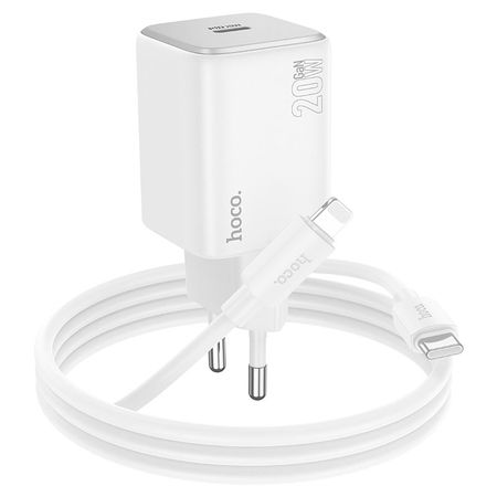 Сетевое зарядное устройство Hoco (N40) Mighty Single port Type-C/PD20W+QC3.0 charger (EU) + кабель Lightning (белый)