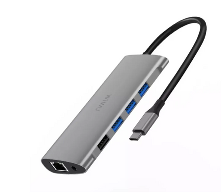 Адаптер WIWU Alpha 11 в 1 USB-C HUB на USB 3.0*3/HDMI*2/SD/Micro SD/Type-C/3.5 Stereo/VGA/RJ45 (Gray)