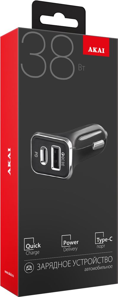 Автомобильное зарядное устройство Akai (CH-6D06) USB/Type-C 38W (черный)