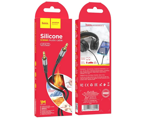 Кабель Hoco UPA22 AUX Audio cable (3.5mm) на (3.5mm) 100см силиконовый (черный)