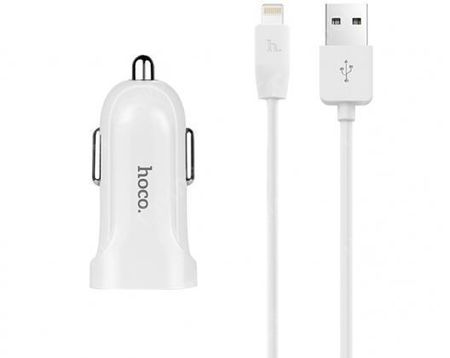 Автомобильный блок питания Hoco Z2 USB+кабель (USB) на (Lightning) 1m/1.5A (белый)