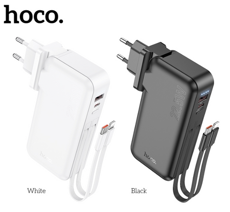 Внешний аккумулятор Hoco J126 2 в 1 10000mAh 22.5W Adapter (US/EU)/USB/Type-C/кабель Lightning + Type-C (белый)
