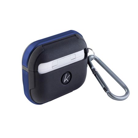 Чехол K-Doo Protective Case для AirPods 3 силиконовый с карабином (черный/синий бампер)