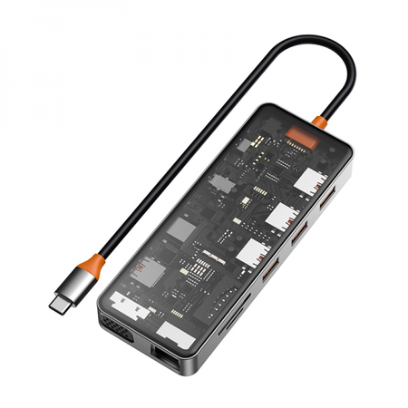 Адаптер Wiwu Cyber HUB USB-C 11 в 1 на 3xUSB 3.0/USB 2.0/SD/TF (2.0)/HDMI/RJ45/VGA/PD/Audio (CB011) (Gray)