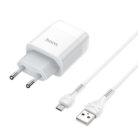 Сетевое зарядное устройство Hoco (C73A) Charger Set 2xUSB/2.4A + кабель Micro USB (белый)