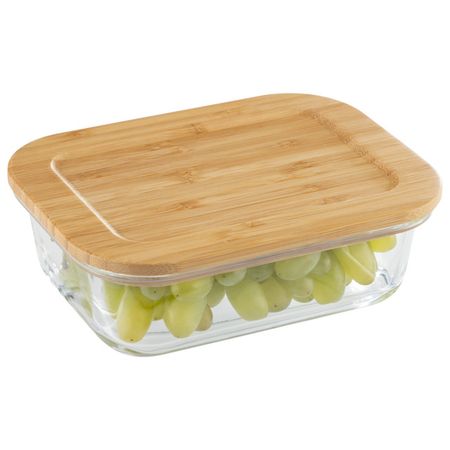 контейнер для продуктов LEONORD Bambu 0,6л 17,6х13,2х6,1см прямоугольный жаропр.стекло, бамбук