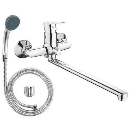 смеситель для ванны VODA Fin длинный излив набор латунь хром